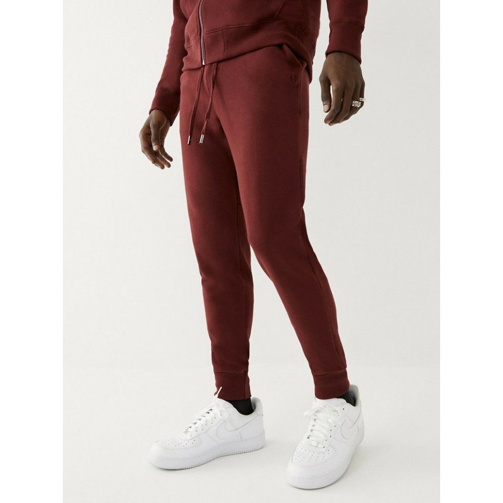 True Religion Men's Great Revolt Solid Jogger Sweatpants in Maroon - Picture 2 of 5